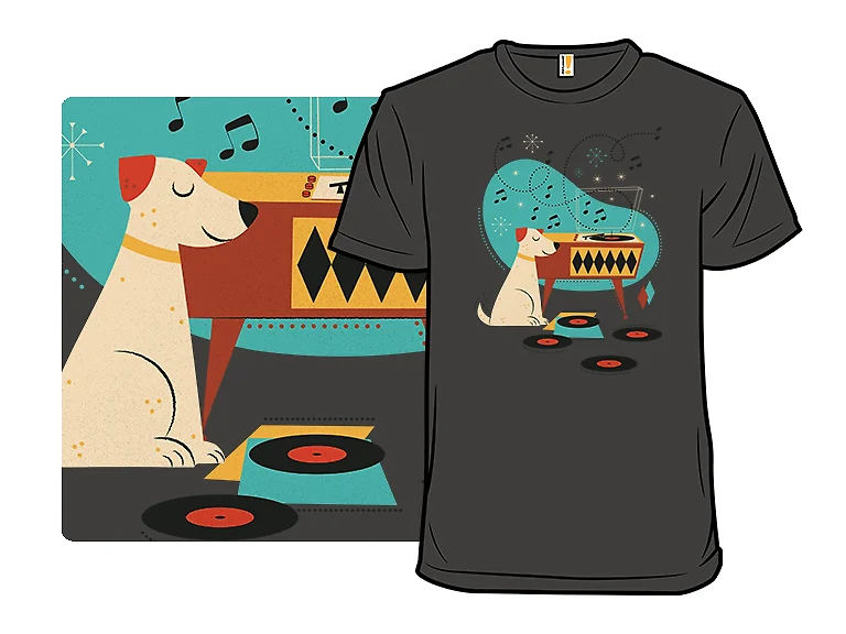 Dog Listening to Music Records