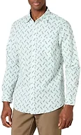 Amazon Essentials Men's Long-Sleeve Regular-Fit Stretch Poplin Shirt Shirt, -Light Blue, Bird Print, Large