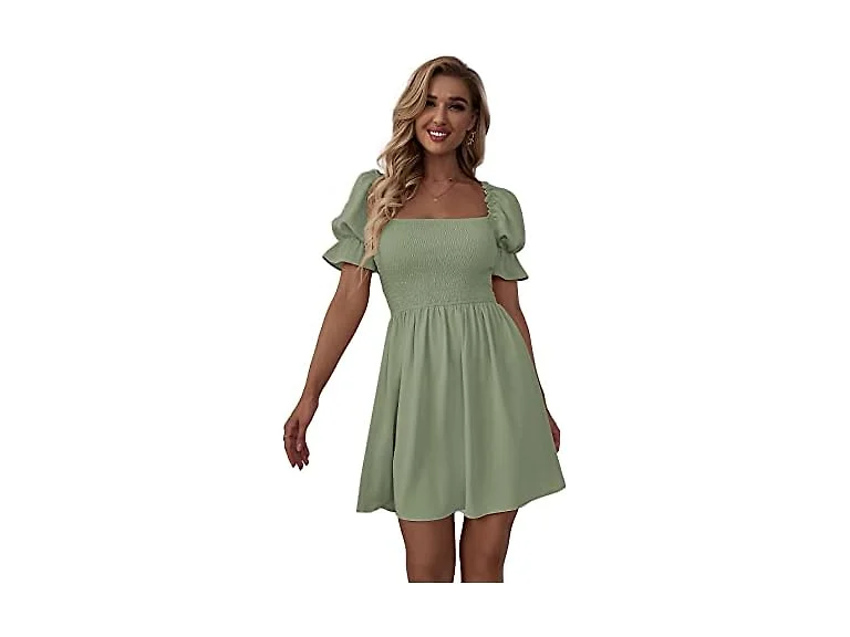 Wdirara Women (XS) Square Neck Flounce Short Dress