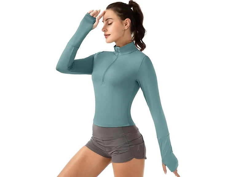 GGOV Women (S) Crop Tops Long Workout Shirt Zip
