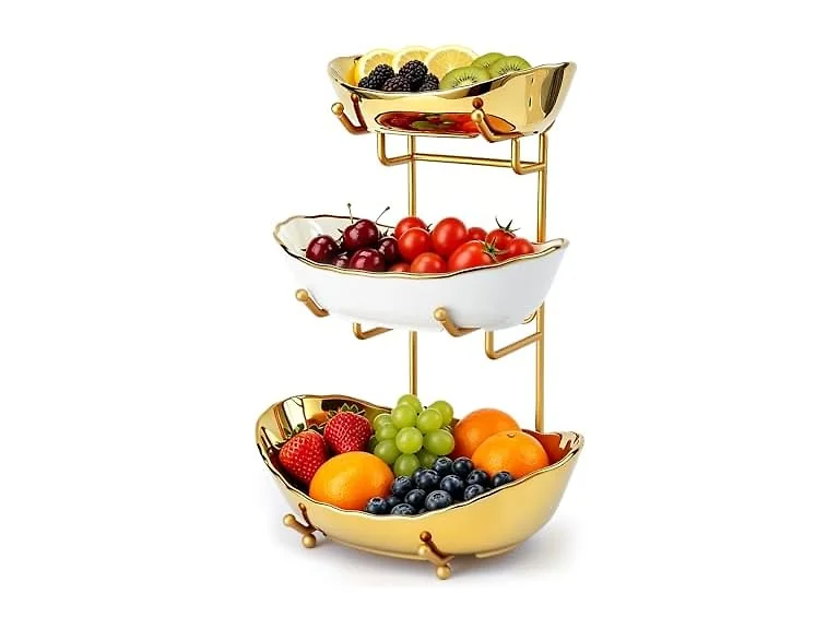 HOMKULA 3 Tier Ceramic Fruit Basket