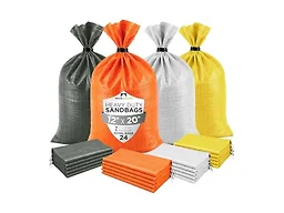 Heavy Duty Sand Bags Pack of 6, Army Green, Bright Orange, White, Bright Yellow Empty Sandbags with Built-In Ties, Fillable Bags for Flood Control, Weight, 12x20 inches, 25 Pounds Volume