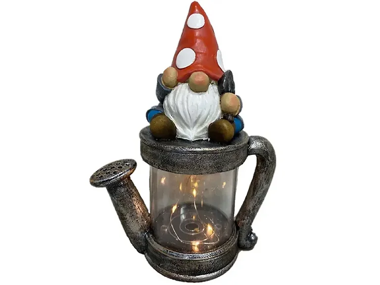 10" SOLAR GNOME WATERING CAN