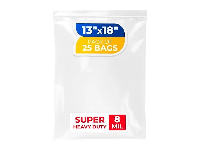 Paclord Extra Large 13" x 18" Poly Zip Seal Lock Bags, 8 Mil, Pack of 25