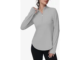 GGOV Women's Golf Polo Long Sleeve Workout Tops V Neck UPF 50+ Sun Protection Quick Dry Lightweight Active Tennis Shirts Grey