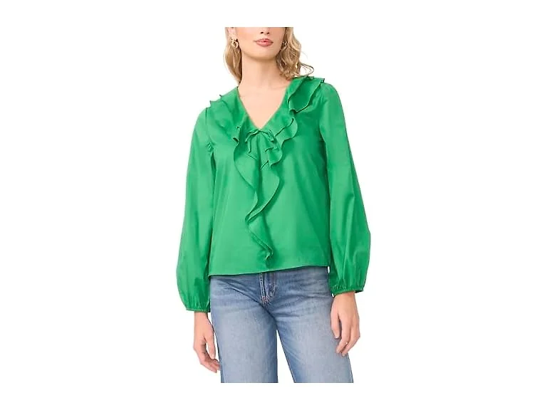 Vince Camuto  (XS) Double Ruffle Front Long Blouse