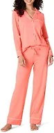Amazon Essentials Women's Cotton Modal Long-Sleeve Notch Collar Shirt and Full-Length Elastic Waist Pajama Pant Set, Coral Pink, 5X