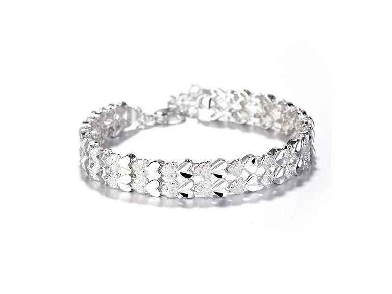 Diamond Cut Two Row Heart Bracelet