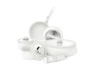 Bazova Healthy Ceramic Cookware Set,10-Pcs Nonstick Pots and Pans Set with Removable Handles,Space Saving Kitchen Set,Dishwasher/Oven Safe,PFAS Free (Open Box)
