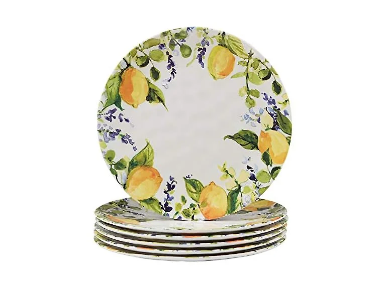 Lemon Zest Melamine Dinner Plates Set of 6 