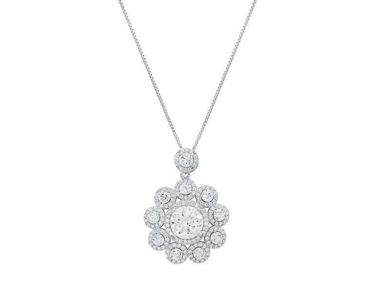 Moissanite Diamond Floral Halo Necklace