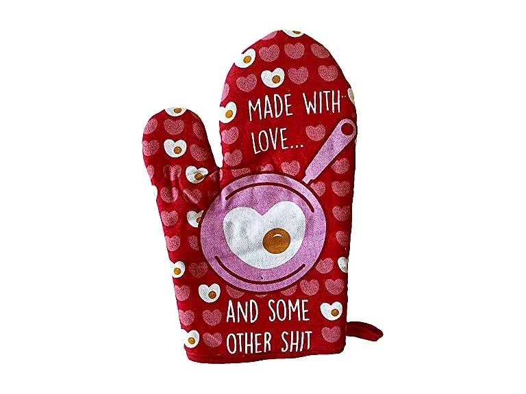 Funny Love Oven Mitt Made with Love and Fried Egg 
