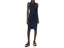 Amazon Essentials Women's Sleeveless Faux Wrap Dress with Crossover Twist Neck, Navy, Medium