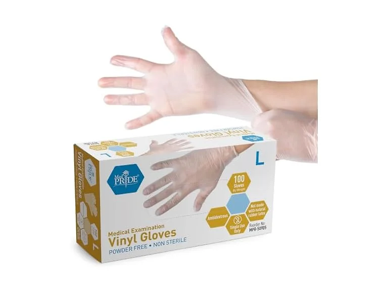 MedPride Vinyl Exam Gloves; Large; 4PK