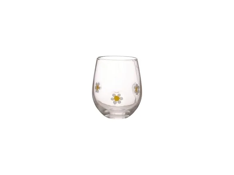 Creative Co-Op 16OZ Drinking Glass with Embedded Daisies