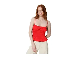 Amazon Essentials Women's Regular-Fit Smocked Cotton Stretch Poplin Tank, Red, X-Large