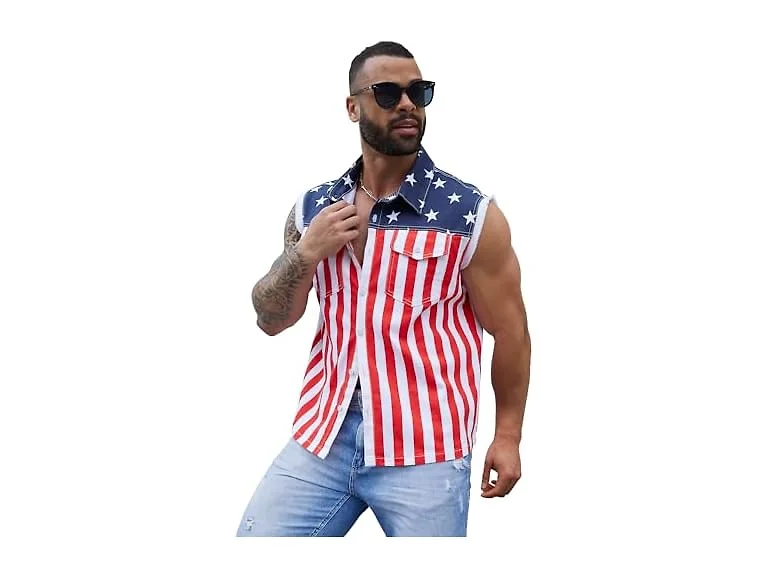 Men's American Flag Denim Vest Jacket