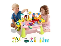 Ploomi 2026 Upgraded Water Table for Toddlers 1-3 - Outdoor Toys for Kids Ages 4-8 with Pump, Summer Outside Sensory Activity Pool Toys, Kitchen Play Sink Toy with Running Water, Fishing Toy, Pink