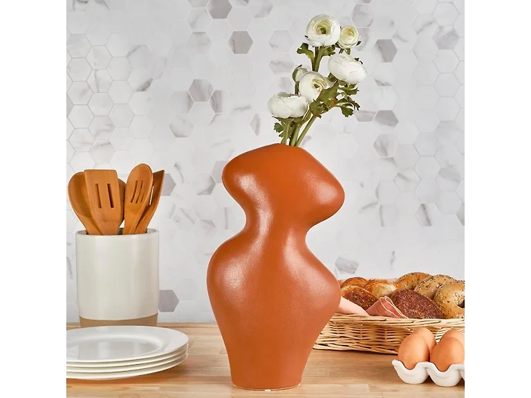 Elements Textured Wave Terracotta Ceramic Vase