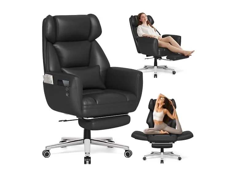 Ergonomic Criss Cross Office Chair with Footrest, Black