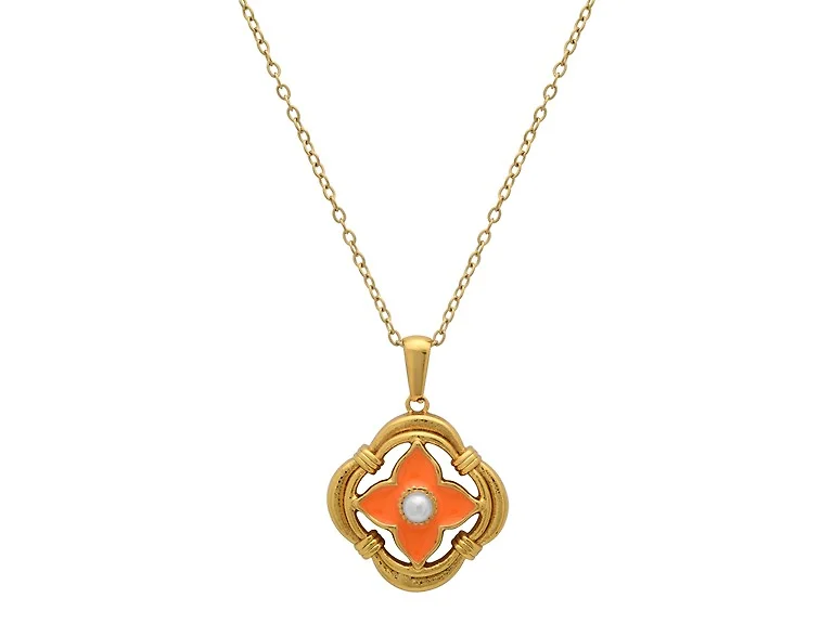 18K Gold Orange Clover Pearl Necklace