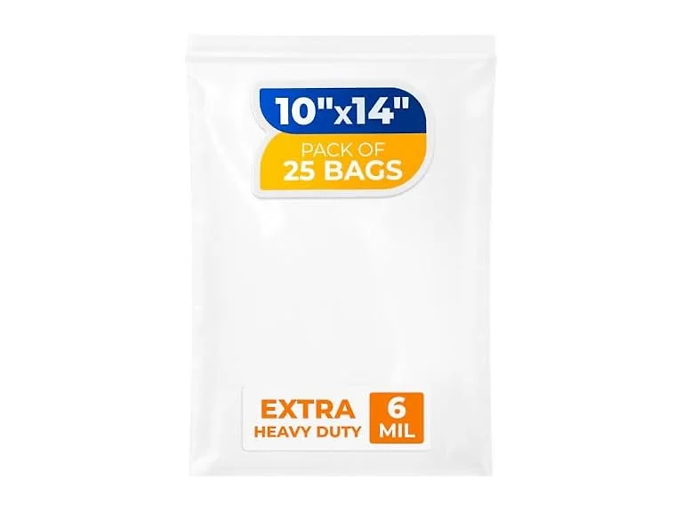 10" x 14" Reclosable Plastic Zip Bags, Pack of 25