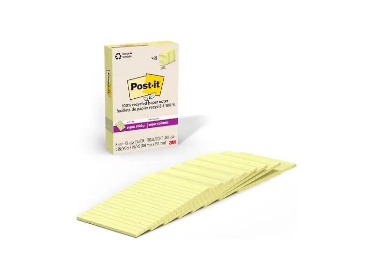 Post-it Post-it 100% Lined Recycled Super Sticky
