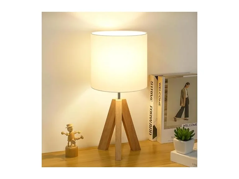 Brightever Small Wooden Tripod Table Lamp