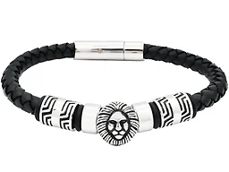 Blackjack Jewelry S-BJB273W Genuine Black Leather Lion Bracelet Silver 