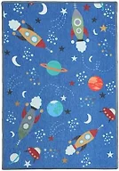 Superior Lil' Flyer Non-Slip Indoor Rug for Kids, Toddlers & Babies, Washable, Perfect for Playroom, Kids Room, Nursery, or Bedroom, Whimsical Space Pattern with Soaring Rockets, 6' x 9'
