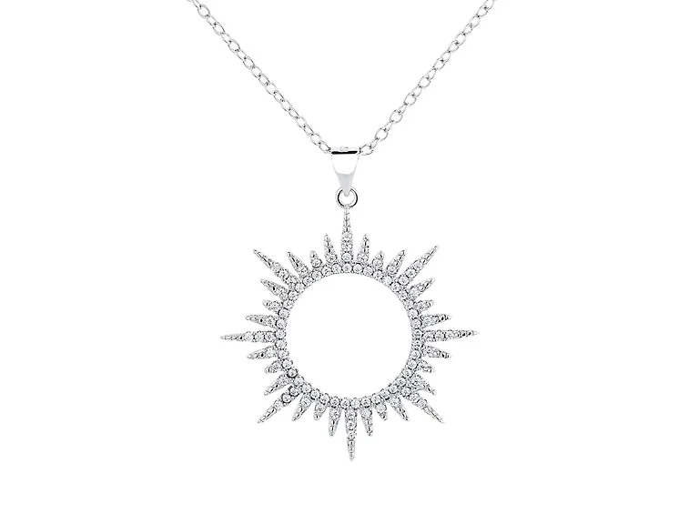 Silver Sunburst Pendant Necklace