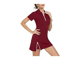 FKEEP Women's Tennis Golf Dress Outfits Athletic Workout Dress with Shorts and Pocket Sport Dresses (Rose Red, M)