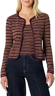 Amazon Essentials Women's Slim-Fit Ribbed Cardigan & Cami Set with Removable Straps, Burgundy Brown Stripe, Large