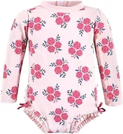 Hudson Baby Girls Rashguard Baby and Toddler Swimsuit, Pink Navy Roses, 8 Years