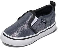 Vans Kids' Asher Slip-On Shoe, Shimmer Black, 1.5