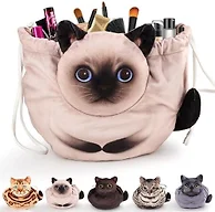 Openhahaha Drawstring Makeup Bag - Travel Organizer, Cosmetic Pouch, Cat Gift for Women, Lay Flat Bag for Cat Lovers