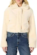 Amazon Essentials Women's Oversized-Fit Cropped Faux Fur Jacket with Collar, Cream, Small