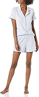 Amazon Essentials Women's Cotton Modal Piped Notch Collar Ruffle Pajama Short Set (Available in Plus Size), Pale Blue, X-Small