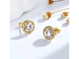 AAA IGT-DAAS-DES246-G Sterling Silver Halo Stud Earrngs Gold 
