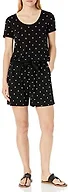Amazon Essentials Women's Short-Sleeve Scoop Neck Romper with Elastic Waist, Casual Summer, Black Dots, Large