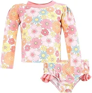 Hudson Baby Unisex Baby Swim Rashguard Set, Peace Love Flowers, 6-9 Months