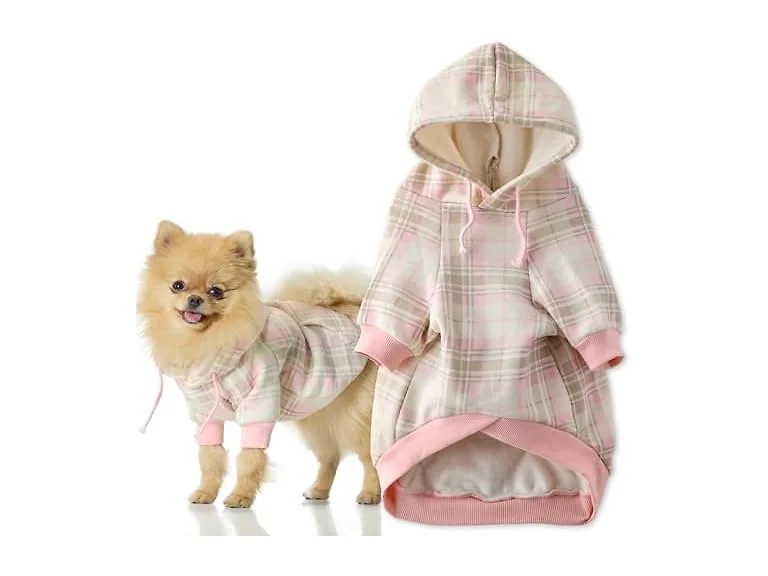 Pet Passion Rocky II Dog Hoodie, Pink Chesterfield Plaid XXXS