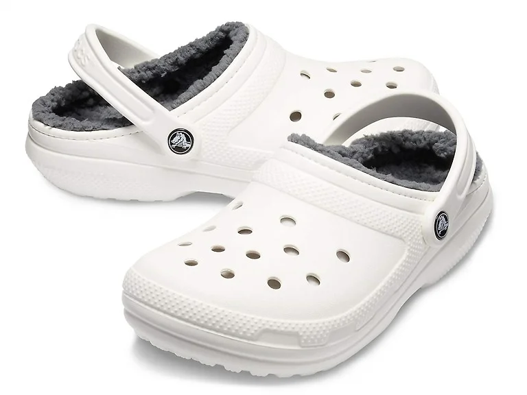 Crocs Unisex- Classic Lined Clog, White/Grey, 11 WM