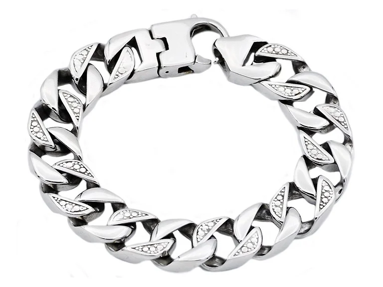 Polished Stainless Steel Pave  Bracelet
