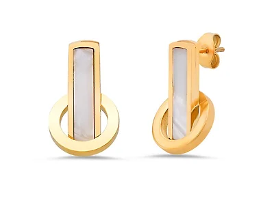 18K Gold Mother of Pearl Circle Drops