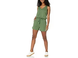 Amazon Essentials Women's Studio Terry V Neck Romper, Stretchy Exercise Loungewear, Soft, Military Green, XX-Large