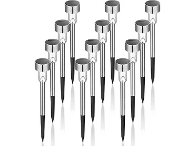 (12 Pack) GIGALUMI Steel LED Solar Garden Lights