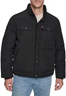 Levi's Men's Woodsman Sherpa Collar Puffer Jacket (Regular and Big & Tall Sizes), Black Solid, 2X