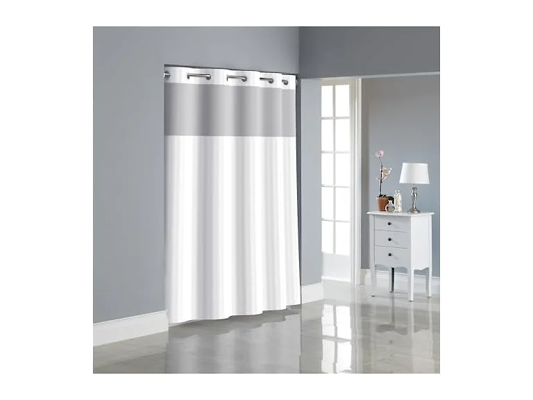 Hookless It's a Snap Satin Stripe Shower Curtain