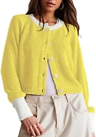 UNCLECAT Womens Cropped Cardigan Sweaters - Yellow, Large